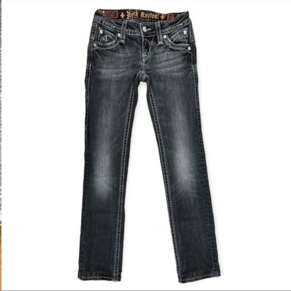 Rock Revival Chrissie Straight Leg Grey Wash Denim Jeans High Rise Size 26